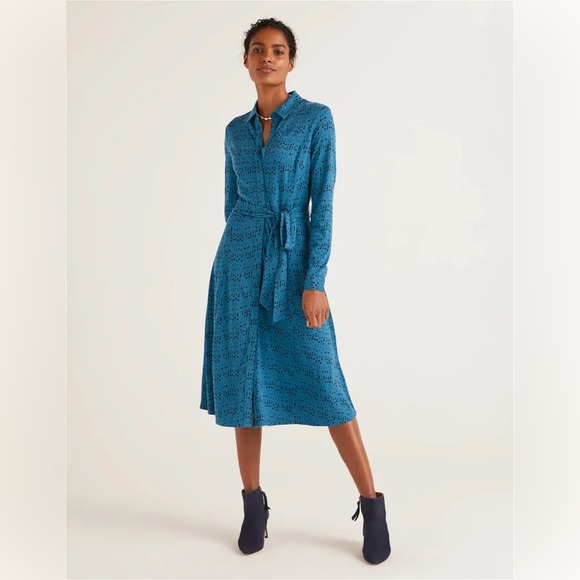 Boden | Dresses | Boden Jersey Knit Button Long Sleeve Tie Waist Shirt Dress  6 | Poshmark